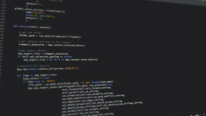 Close-up view of Python code on a computer screen, reflecting software development and programming.