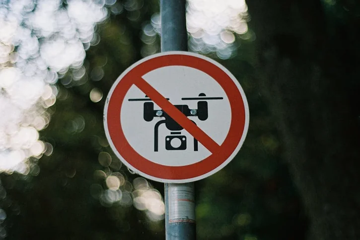 No Drone Zone Sign outdoor park Kodak Portra 400